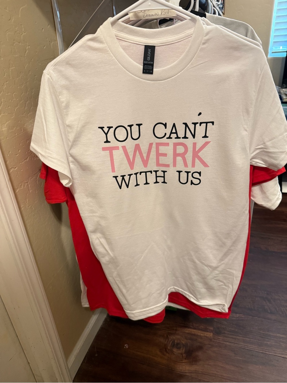 New handmade You Can't Twerk With Us”Graphic Tee - White with Pink & Black Print